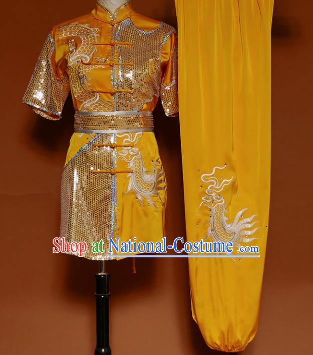 Top Kung Fu Competition Costume Group Martial Arts Gongfu Training Yellow Uniform for Men