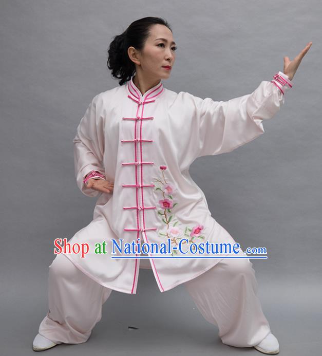 Top Tai Ji Training Embroidered Flowers White Uniform Kung Fu Group Competition Costume for Women