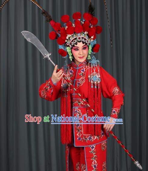 Professional Chinese Traditional Beijing Opera Blues Magic Warriors Red Costume for Adults