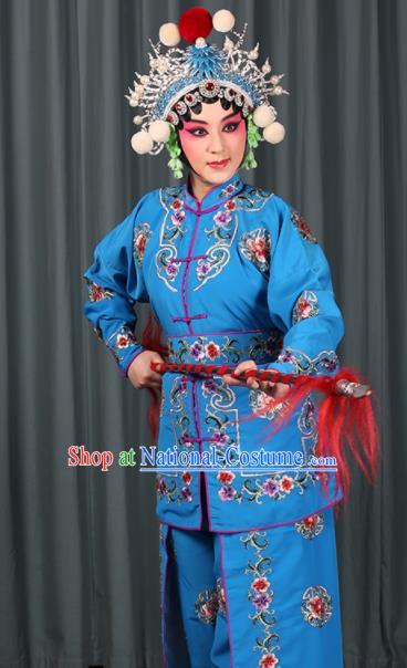 Professional Chinese Traditional Beijing Opera Blues Magic Warriors Blue Costume for Adults