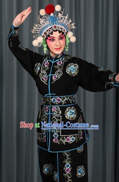 Professional Chinese Traditional Beijing Opera Blues Magic Warriors Black Costume for Adults