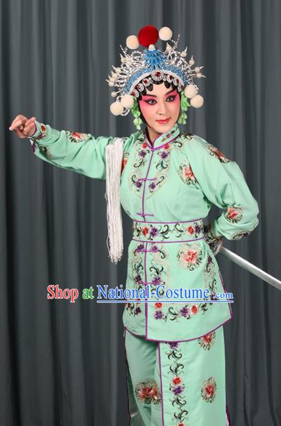 Professional Chinese Traditional Beijing Opera Blues Magic Warriors Green Costume for Adults