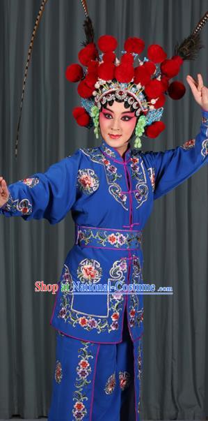 Professional Chinese Traditional Beijing Opera Blues Magic Warriors Royalblue Costume for Adults