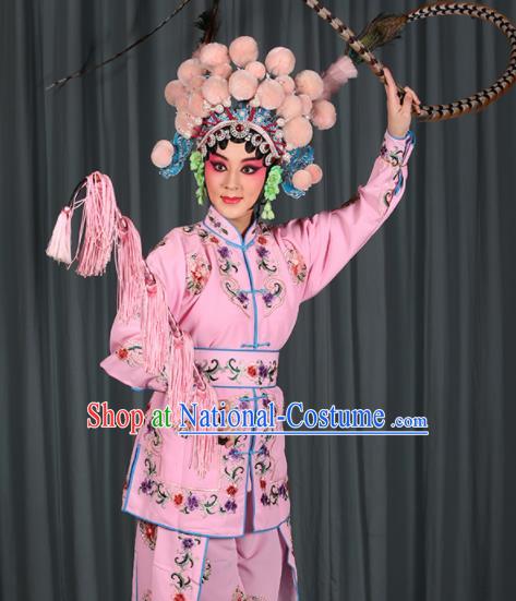 Professional Chinese Traditional Beijing Opera Blues Magic Warriors Pink Costume for Adults