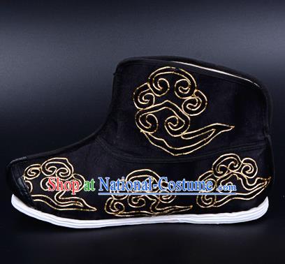 Professional Chinese Beijing Opera Takefu Shoes Ancient Traditional Black Embroidered Boots for Men