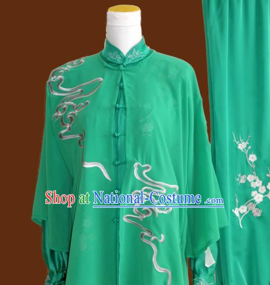 Top Grade Kung Fu Embroidered Green Costume Chinese Tai Chi Martial Arts Training Uniform for Adults