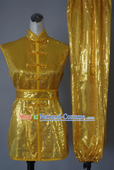 Top Grade Kung Fu Golden Costume Chinese Tai Chi Martial Arts Training Uniform for Adults