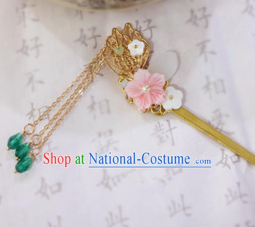 Chinese Ancient Handmade Golden Leaf Tassel Hairpins Traditional Classical Hair Accessories for Women