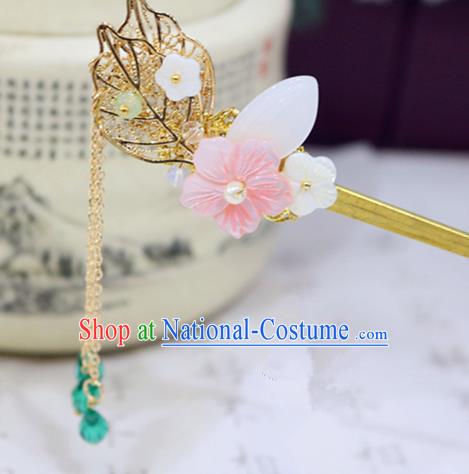 Chinese Ancient Handmade Golden Leaf Tassel Hairpins Traditional Classical Hair Accessories for Women