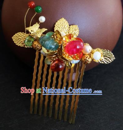 Chinese Ancient Handmade Golden Leaf Hair Comb Traditional Classical Hair Accessories for Women