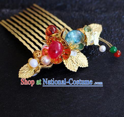 Chinese Ancient Handmade Golden Leaf Hair Comb Traditional Classical Hair Accessories for Women