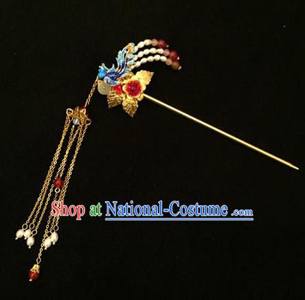 Chinese Ancient Handmade Palace Phoenix Tassel Hairpins Traditional Classical Hair Accessories for Women