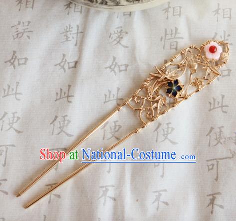 Chinese Ancient Handmade Golden Bamboo Leaf Hairpins Traditional Classical Hair Accessories for Women