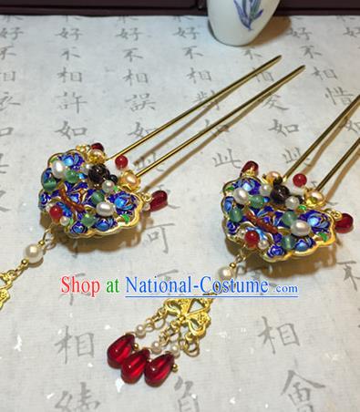 Chinese Ancient Handmade Palace Pearls Tassel Hairpins Traditional Classical Hair Accessories for Women