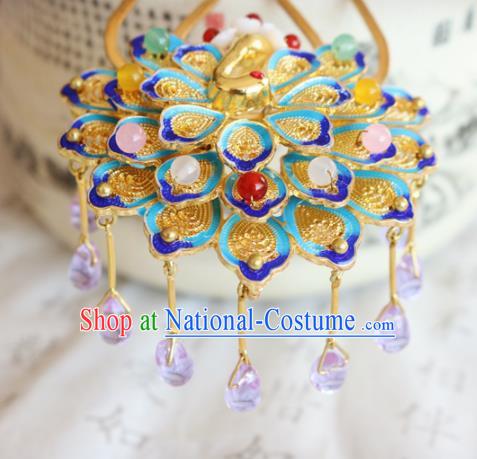 Chinese Ancient Handmade Cloisonne Peacock Hairpins Traditional Classical Hair Accessories for Women