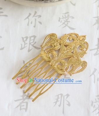 Chinese Ancient Handmade Golden Hair Comb Traditional Classical Hair Accessories for Women