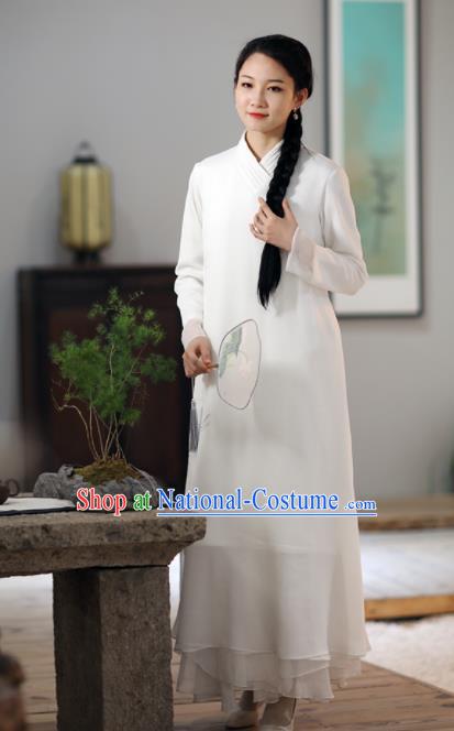 Chinese National Costume Traditional Cheongsam Classical White Qipao Dress for Women