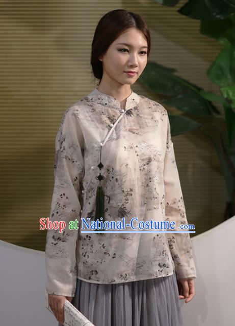 Chinese National Costume Traditional Classical Cheongsam Printing Silk Blouse for Women