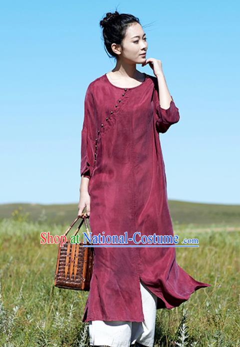 Chinese National Costume Traditional Cheongsam Classical Wine Red Qipao Dress for Women