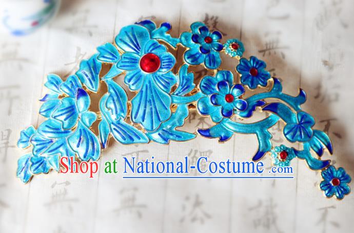 Chinese Ancient Traditional Handmade Palace Blue Hair Comb Classical Hair Accessories for Women