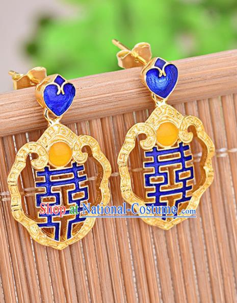 Chinese Ancient Traditional Handmade Wedding Cloisonne Earrings Classical Ear Accessories for Women