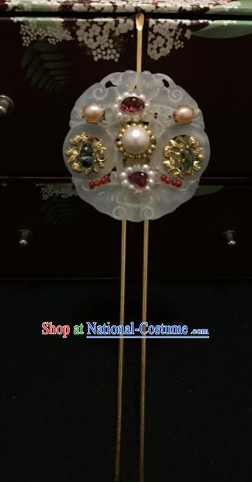 Chinese Ancient Handmade Jade Pearls Hairpins Traditional Classical Hair Accessories for Women