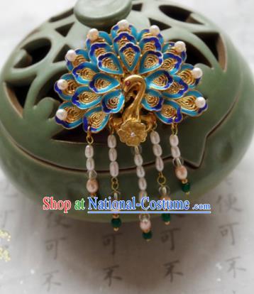 Chinese Ancient Handmade Blueing Peacock Hairpins Traditional Classical Hair Accessories for Women