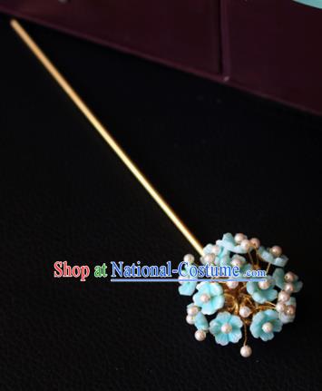 Chinese Ancient Handmade Blue Flowers Hairpins Traditional Classical Hair Accessories for Women