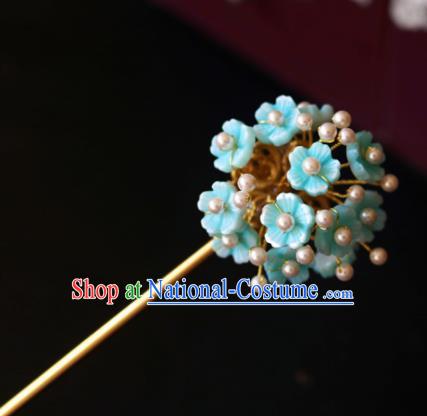 Chinese Ancient Handmade Blue Flowers Hairpins Traditional Classical Hair Accessories for Women