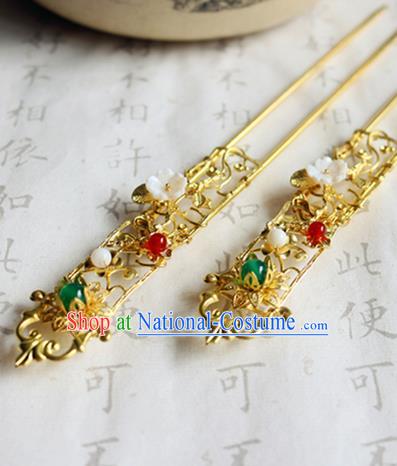 Chinese Ancient Handmade Golden Hairpins Traditional Classical Hair Accessories for Women