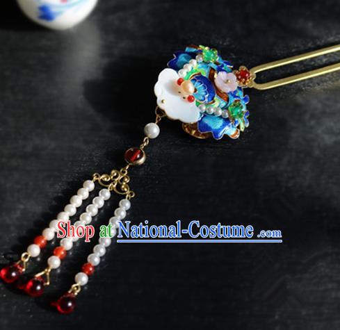 Chinese Ancient Handmade Cloisonne Shell Hairpins Traditional Classical Hair Accessories for Women