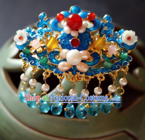 Chinese Ancient Handmade Cloisonne Pearls Hair Crown Hairpins Traditional Classical Hair Accessories for Women