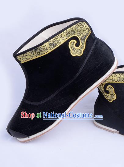 Professional Chinese Beijing Opera Takefu Shoes Ancient Black Boots for Men