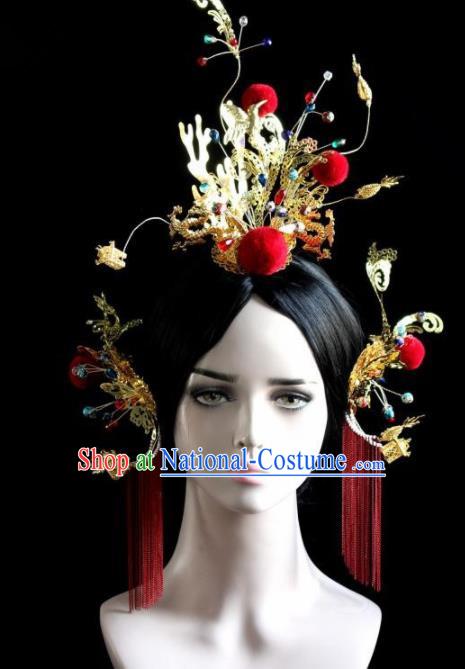 Chinese Ancient Bride Exaggerated Phoenix Coronet Hairpins Traditional Wedding Hair Accessories for Women