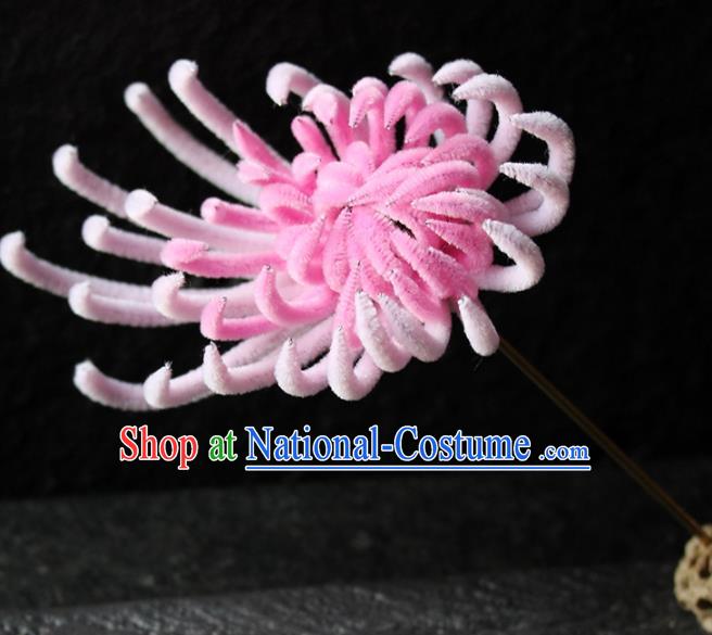 Chinese Ancient Palace Pink Chrysanthemum Hairpins Traditional Wedding Hair Accessories for Women