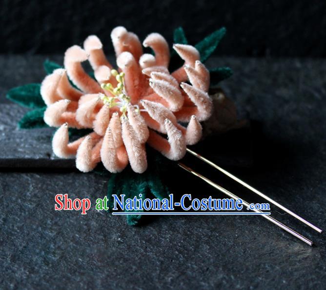 Chinese Ancient Palace Orange Chrysanthemum Hairpins Traditional Wedding Hair Accessories for Women