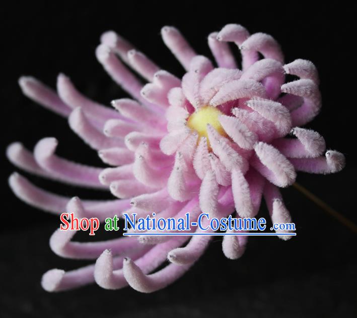 Chinese Ancient Palace Pink Velvet Chrysanthemum Hairpins Traditional Wedding Hair Accessories for Women