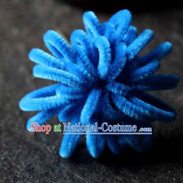 Chinese Traditional Palace Royalblue Velvet Flower Hairpins Ancient Wedding Hair Accessories for Women