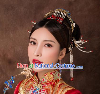 Chinese Ancient Palace Beads Phoenix Hairpins Traditional Hair Accessories Headdress for Women