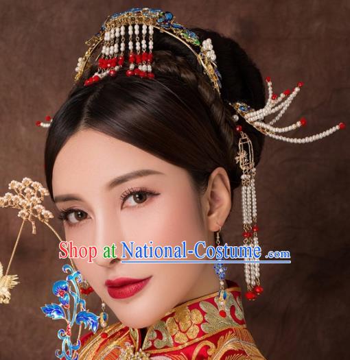 Chinese Ancient Palace Beads Phoenix Hairpins Traditional Hair Accessories Headdress for Women