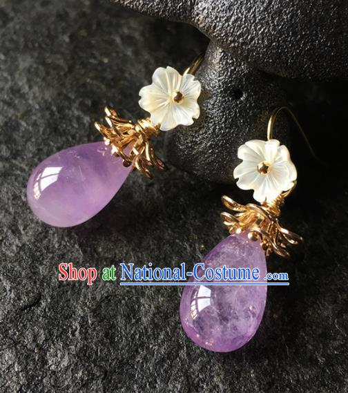 Top Grade Chinese Handmade Amethyst Earrings Traditional Bride Ear Accessories for Women