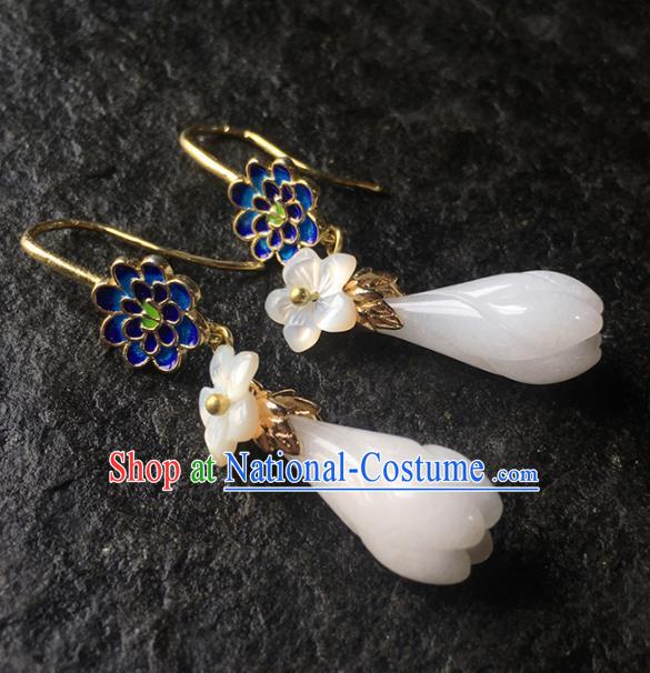 Top Grade Chinese Handmade White Mangnolia Earrings Traditional Bride Ear Accessories for Women