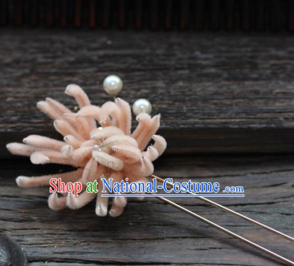 Top Grade Chinese Ancient Queen Orange Velvet Chrysanthemum Hairpins Traditional Hair Accessories Headdress for Women