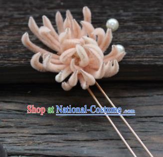 Top Grade Chinese Ancient Queen Orange Velvet Chrysanthemum Hairpins Traditional Hair Accessories Headdress for Women