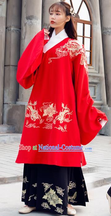 Traditional Chinese Ancient Ming Dynasty Nobility Lady Red Embroidered Replica Costume for Women