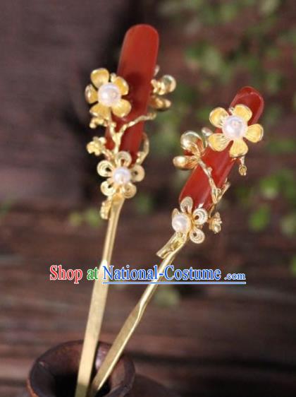 Top Grade Chinese Ancient Bride Agate Hairpins Traditional Hair Accessories Headdress for Women