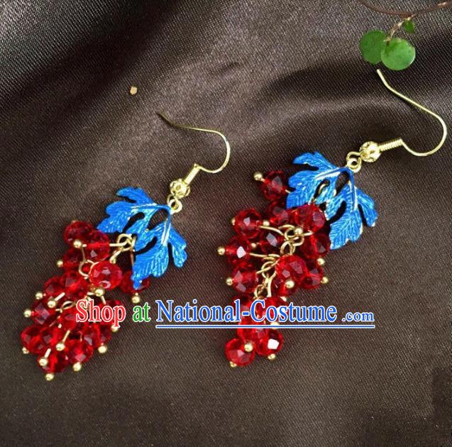 Chinese Handmade Hanfu Red Beads Earrings Traditional Ancient Palace Ear Accessories for Women