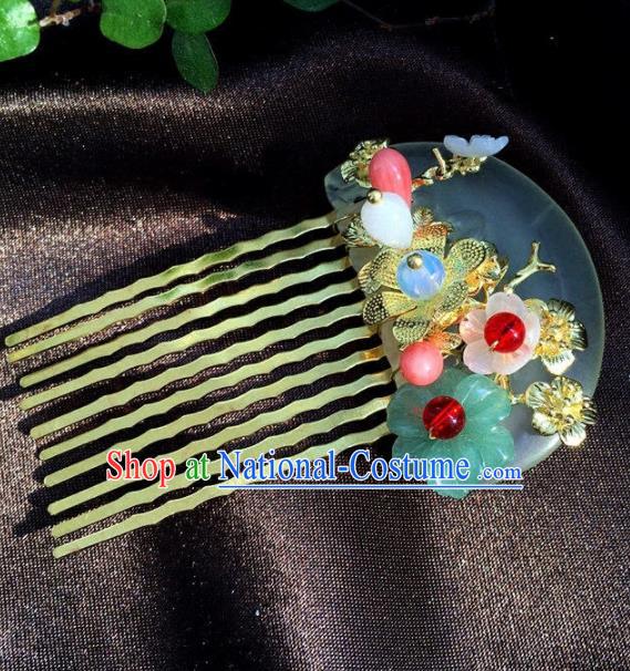 Handmade Chinese Ancient Jade Hair Combs Traditional Hair Accessories Headdress for Women