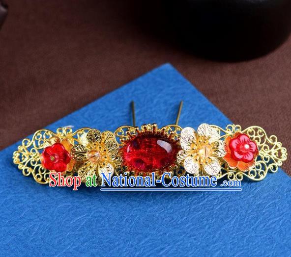 Handmade Chinese Ancient Princess Red Glass Hairpins Traditional Hair Accessories Headdress for Women