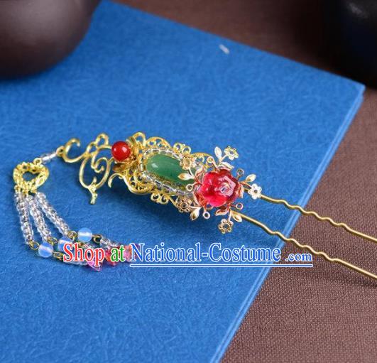 Handmade Chinese Ancient Princess Tassel Jade Hairpins Traditional Hair Accessories Headdress for Women